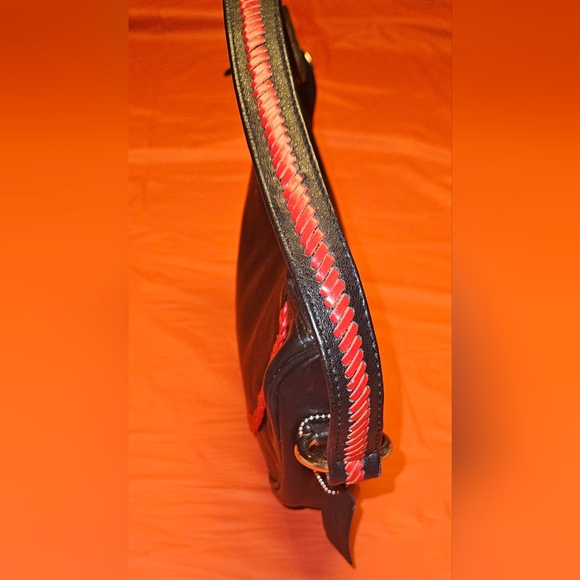 Half Moon Bag Black & Red w/Braided Handle & Trim  by Barganza B Bag New w/Tags - Picture 8 of 11